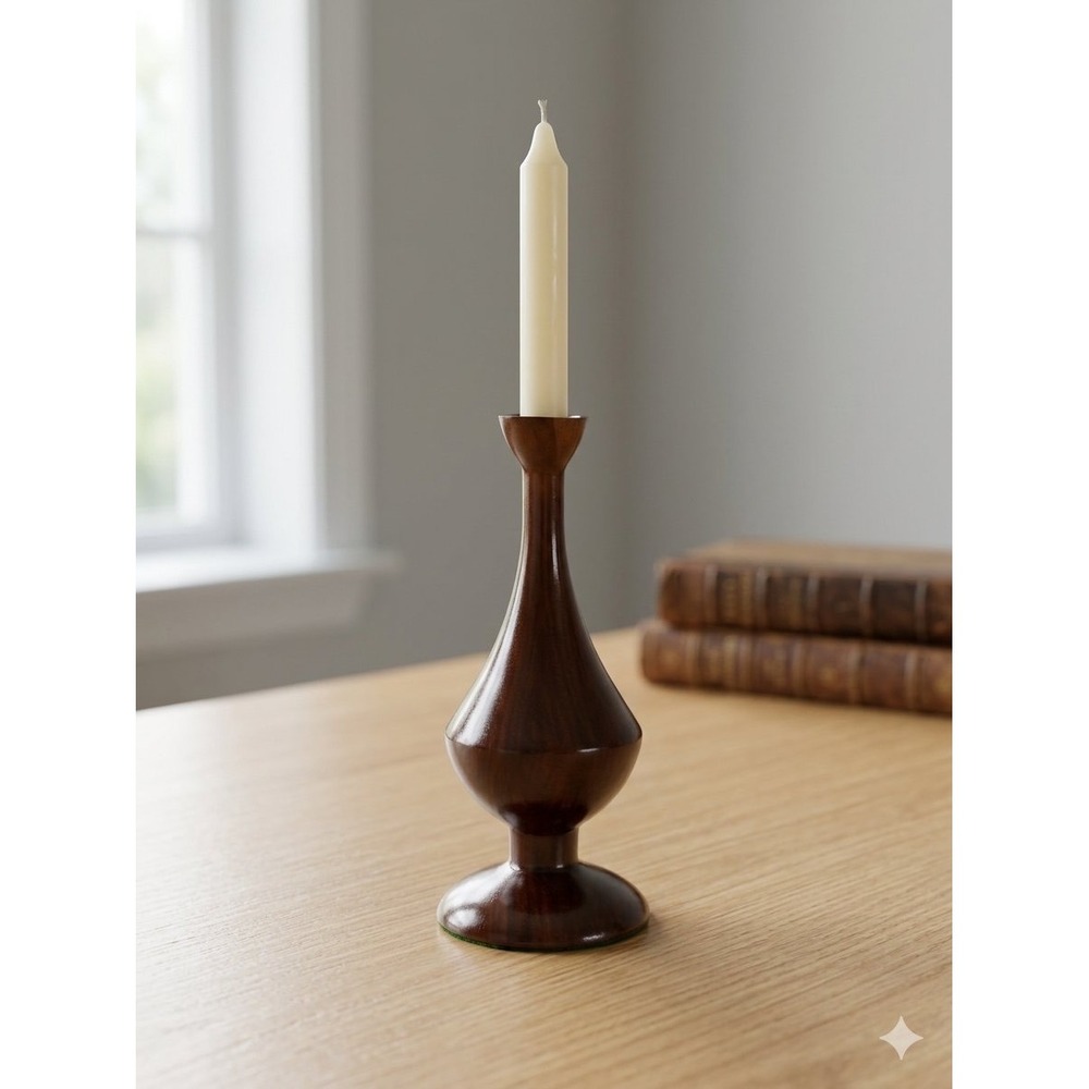 Vintage Mid Century Modern Turned Wood Candlestick Holder 8.5" Taper Elegant MCM